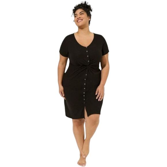TORRID Plus Size Black Super Soft Plush Twist Front Midi Lounge Dress 2X - Picture 1 of 16